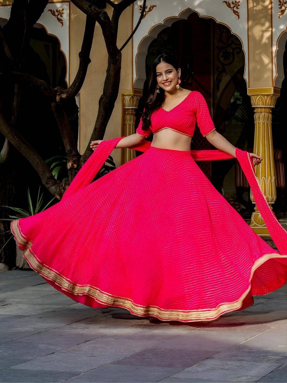 Leheriya Georgette Pink Wholesale Lehenga choli manufacturer in Kolkata